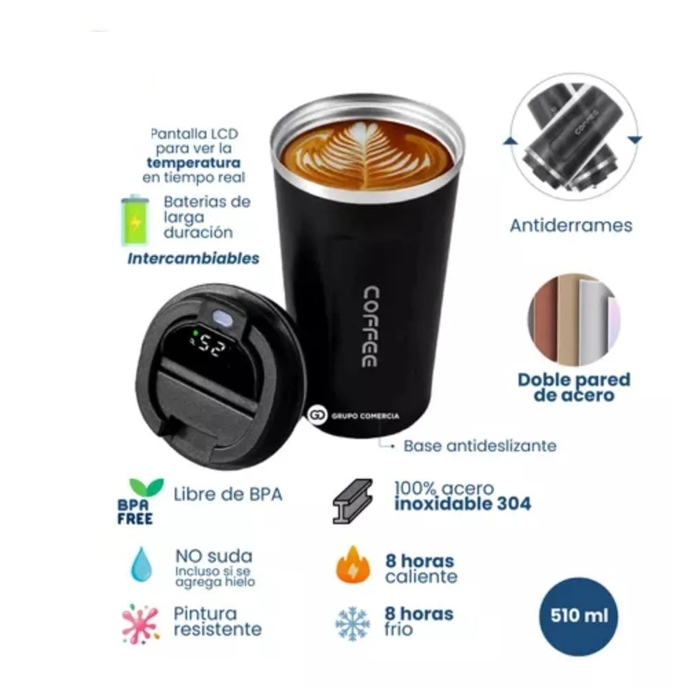 Vaso Termico Digital Para Cafe Acero Inoxidable 510 Ml