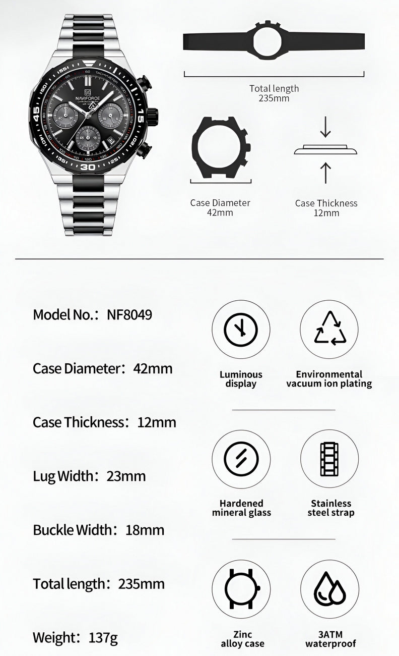 Reloj Naviforce Casual Nf8049 Crono para hombre