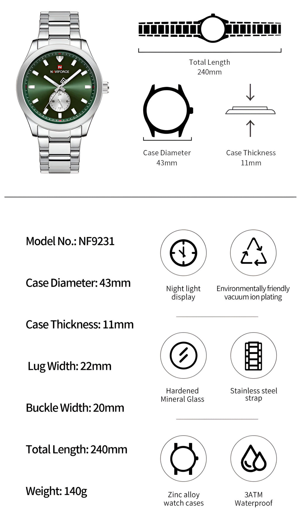 Reloj Naviforce Casual Nf9231 Crono para Hombre